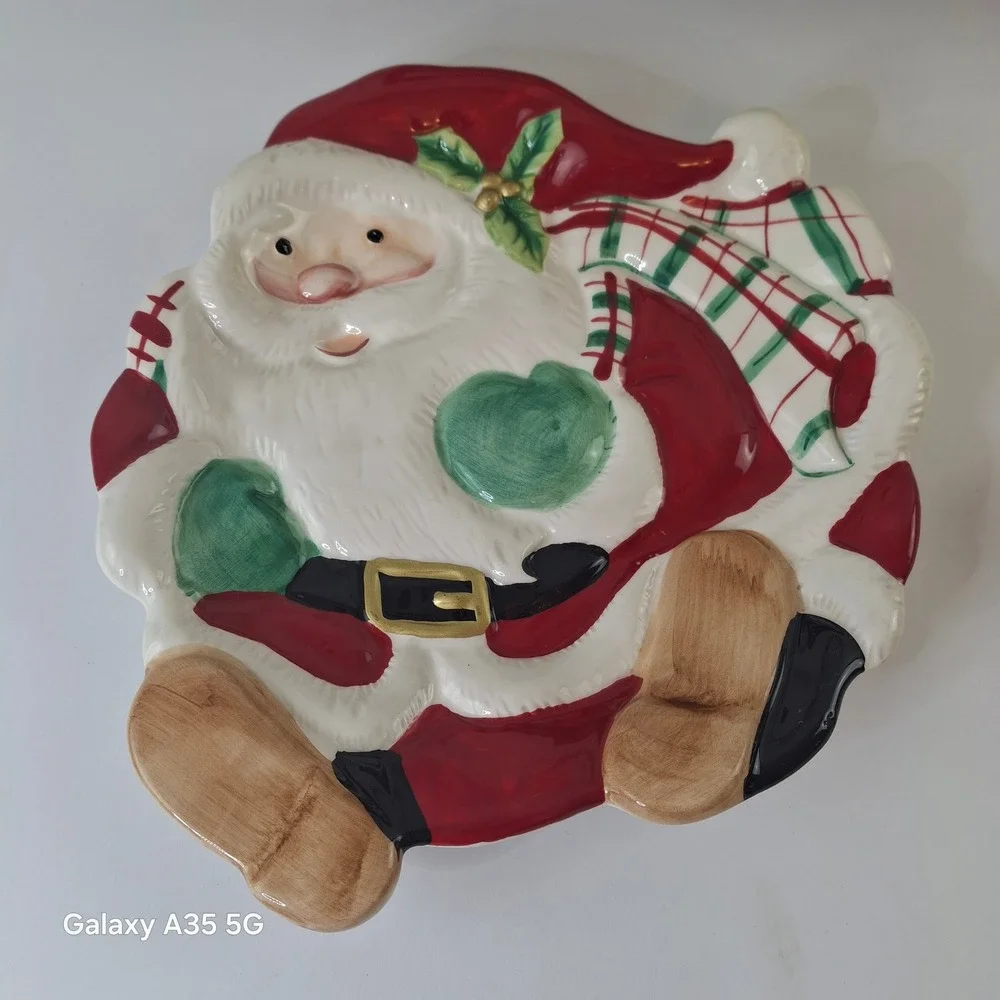Fitz and Floyd Gift Gallery Santa and Mrs Claus Ceramic Cookie‎ Plates Christmas